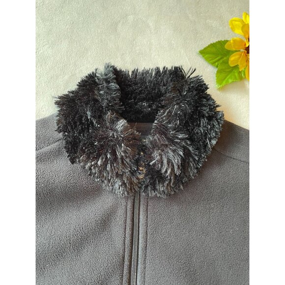 E-Studio Womens Fleece Jacket With Faux Fur Trim Size L Y2K Black - Picture 3 of 9
